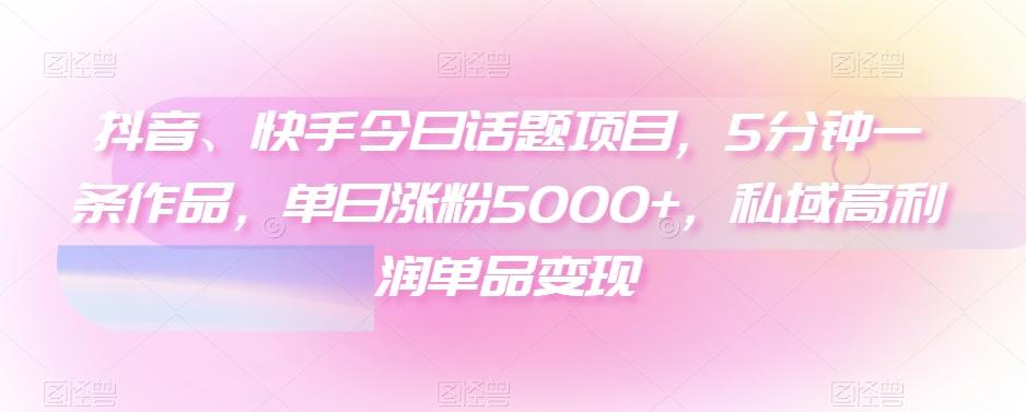 抖音、快手今日话题项目，5分钟一条作品，单日涨粉5000+，私域高利润单品变现-策里行间