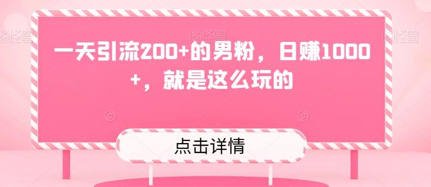 一天引流200+的男粉，日赚1000+，就是这么玩的-策里行间