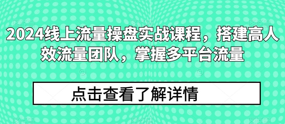 2024线上流量操盘实战课程，搭建高人效流量团队，掌握多平台流量-策里行间