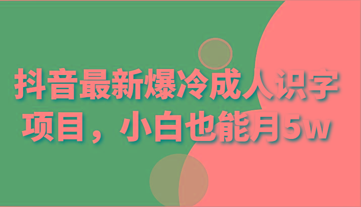 抖音最新爆冷成人识字项目，小白也能月5w-策里行间