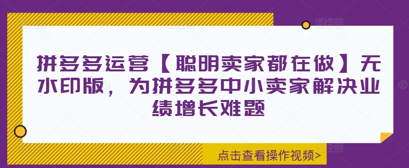 拼多多运营【聪明卖家都在做】无水印版，为拼多多中小卖家解决业绩增长难题-策里行间