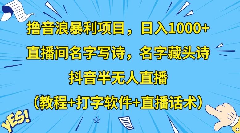 撸音浪暴利项目，日入1000+，直播间名字写诗，名字藏头诗，抖音半无人直播（教程+打字软件+直播话术）【揭秘】-策里行间