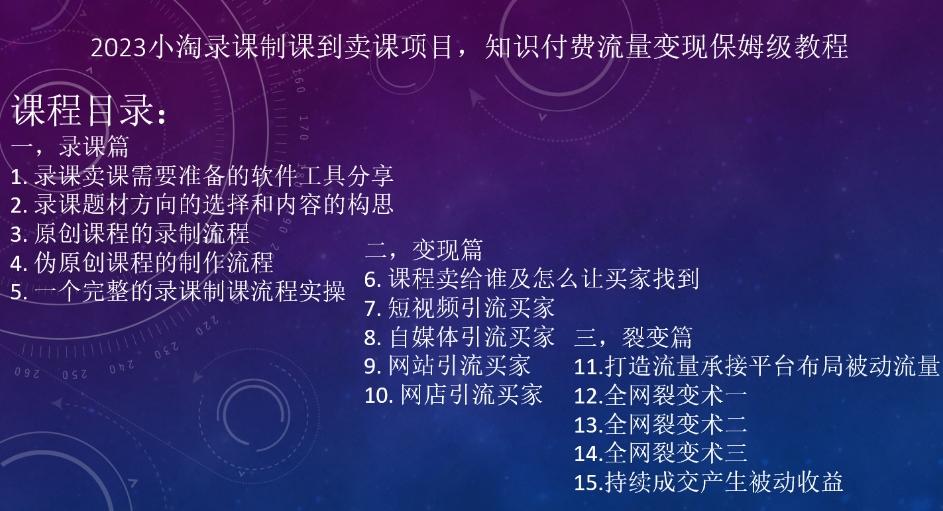 2023小淘录课制课到卖课项目，知识付费流量变现保姆级教程-策里行间