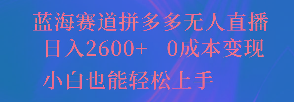 蓝海赛道拼多多无人直播，日入2600+，0成本变现，小白也能轻松上手-策里行间