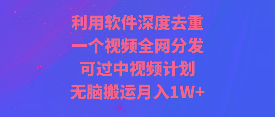 利用软件深度去重，一个视频全网分发，可过中视频计划，无脑搬运月入1W+-策里行间