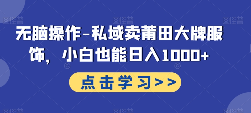 无脑操作-私域卖莆田大牌服饰，小白也能日入1000+-策里行间