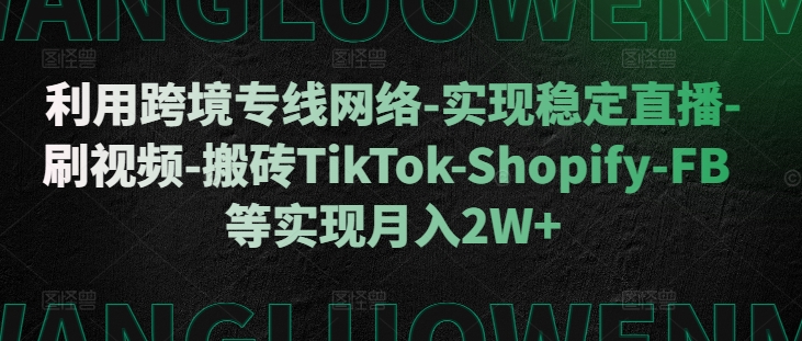 利用跨境专线网络-实现稳定直播-刷视频-搬砖TikTok-Shopify-FB等实现月入2W+【揭秘】-策里行间