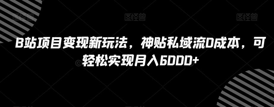 B站项目变现新玩法，神贴私域流0成本，可轻松实现月入6000+【揭秘】-策里行间