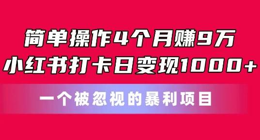 简单操作4个月赚9w，小红书打卡日变现1k，一个被忽视的暴力项目【揭秘】-策里行间
