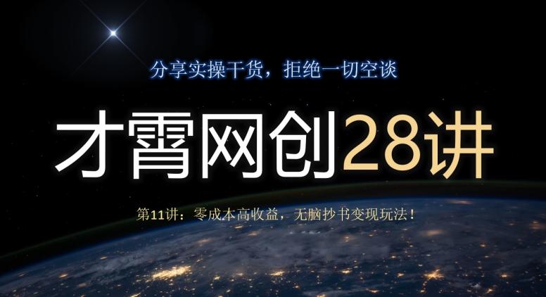 才霄网创28讲第11讲：零成本高收益，无脑抄书变现玩法！-策里行间