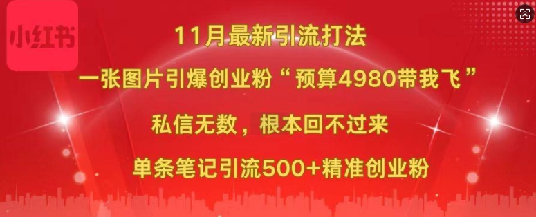 小红书11月最新图片打粉，一张图片引爆创业粉，“预算4980带我飞”，单条引流500+精准创业粉-策里行间