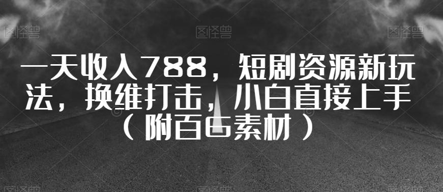 一天收入788，短剧资源新玩法，换维打击，小白直接上手（附百G素材）【揭秘】-策里行间