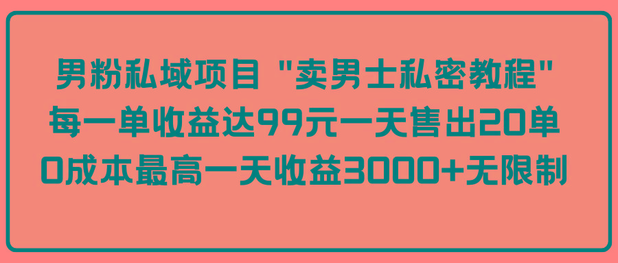 (9730期)男粉私域项目 “卖男士私密教程” 每一单收益达99元一天售出20单-策里行间