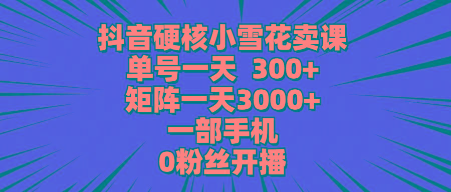 (9551期)抖音硬核小雪花卖课，单号一天300+，矩阵一天3000+，一部手机0粉丝开播-策里行间